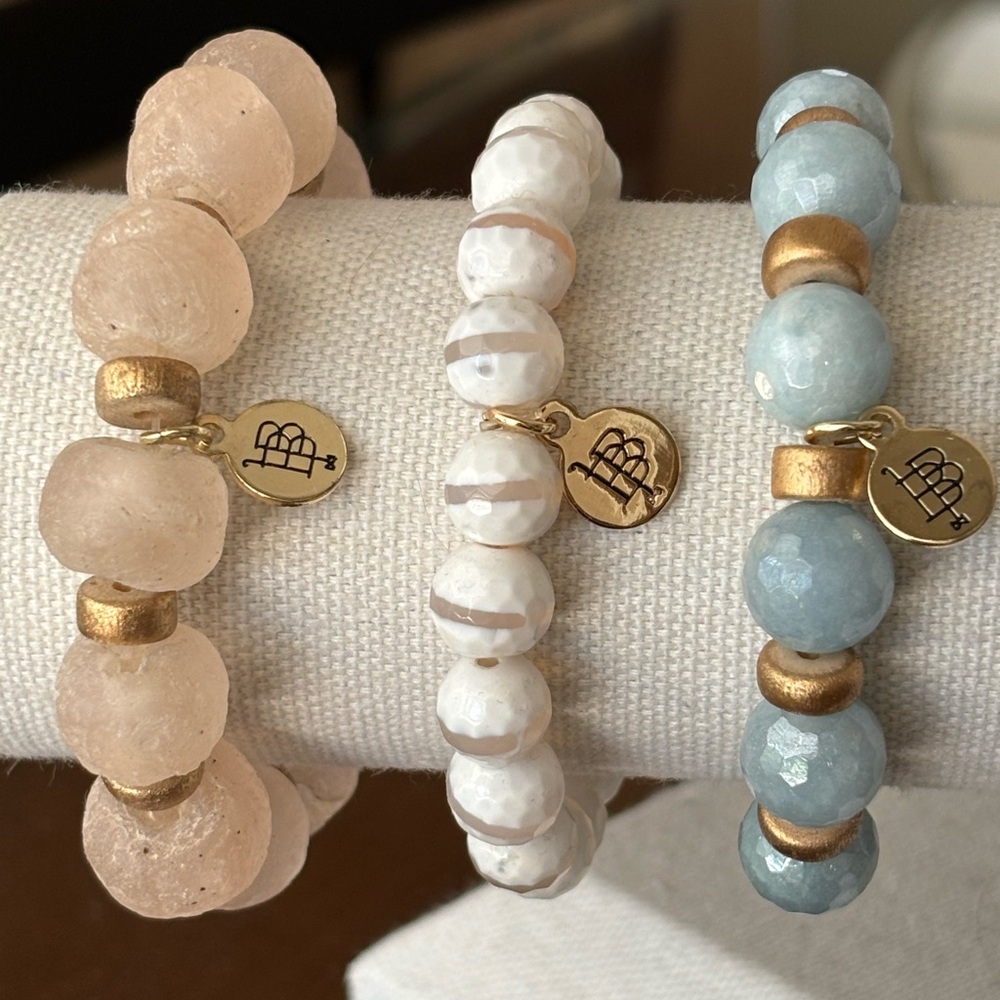 Bourbon and Bowties Gold, Cream, and Blue Bracelet Trio. Gorgeous summer colors